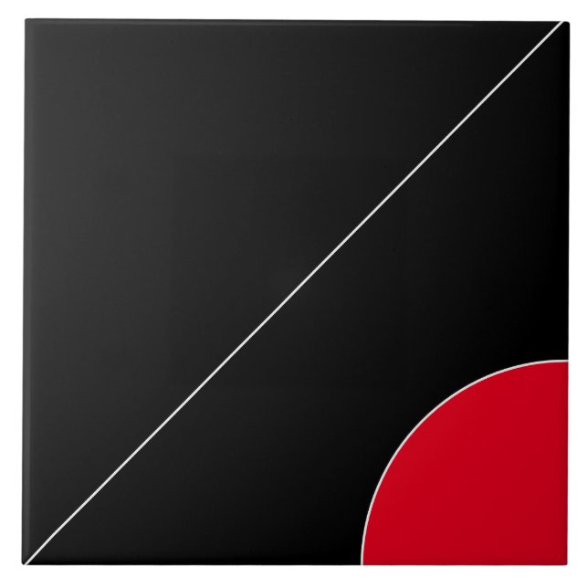 White Diagonal Line On Black, Red Ceramic Tile (Front)