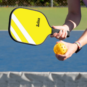 White diagonal stripes on yellow pickleball paddle