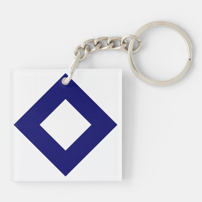 White Diamond, Bold Blue Border Key Ring (Back)