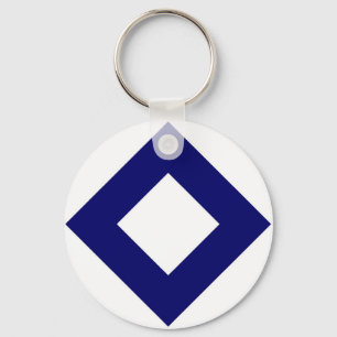 White Diamond, Bold Blue Border Key Ring