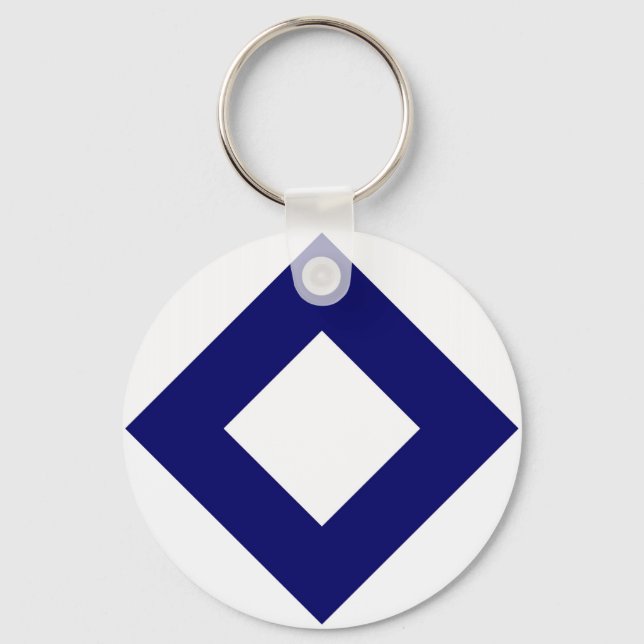 White Diamond, Bold Blue Border Key Ring (Front)