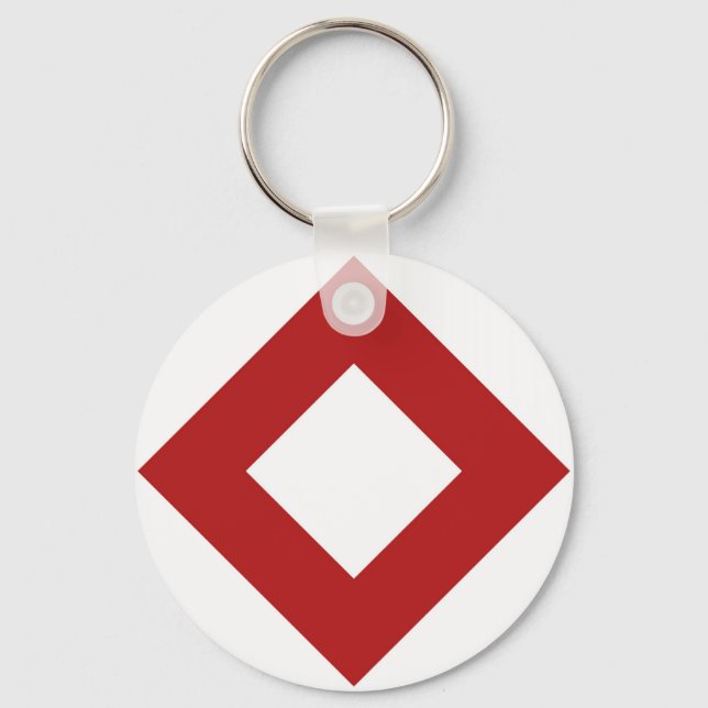 White Diamond, Bold Red Border Key Ring (Front)