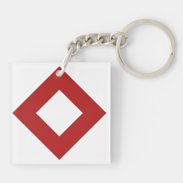 White Diamond, Bold Red Border Key Ring (Back)