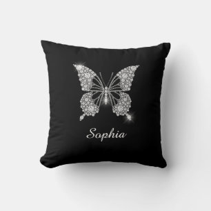 White Diamond Butterfly, DIY Script Name, Black Cushion