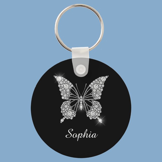 White Diamond Butterfly, DIY Script Name, Black Key Ring (Creator Uploaded)