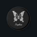 White Diamond Butterfly, DIY Script Name, Black Magnet<br><div class="desc">A classy white diamond butterfly design to personalise name in white script text on black background. Click “Customise” to change colours and type styles.</div>