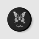 White Diamond Butterfly, DIY Script Name, Black Magnet<br><div class="desc">A classy white diamond butterfly design to personalise name in white script text on black background. Click “Customise” to change colours and type styles.</div>