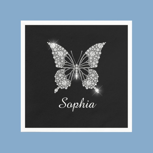 White Diamond Butterfly, DIY Script Name, Black Napkin (Creator Uploaded)