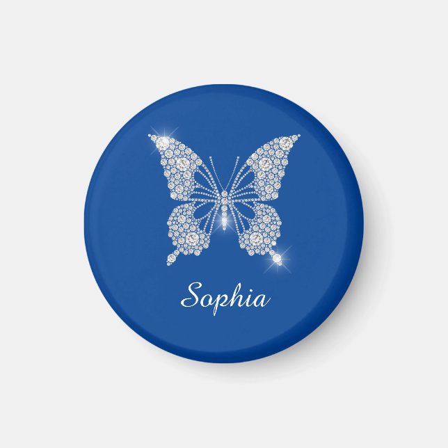 White Diamond Butterfly, Script Name, Deep Blue Magnet (Front)