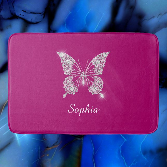 White Diamond Butterfly, Script Name, Deep Fuchsia Bath Mat (Creator Uploaded)