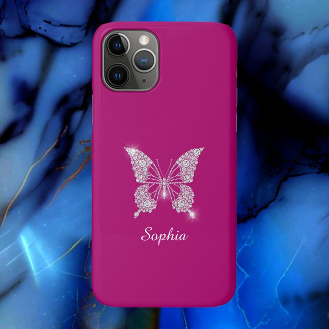 White Diamond Butterfly, Script Name, Deep Fuchsia Case-Mate iPhone Case (Creator Uploaded)