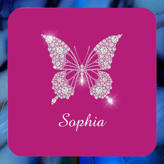 White Diamond Butterfly, Script Name, Deep Fuchsia Coaster (Creator Uploaded)