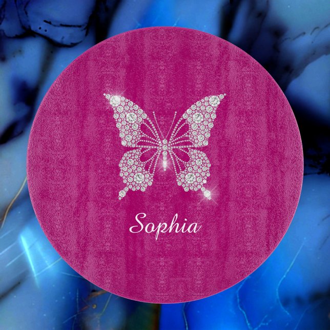 White Diamond Butterfly, Script Name, Deep Fuchsia Cutting Board (Creator Uploaded)