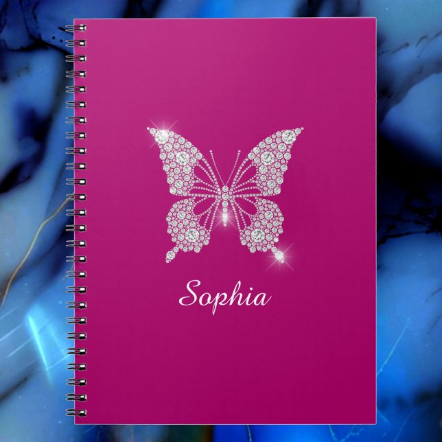 White Diamond Butterfly, Script Name, Deep Fuchsia Notebook (Creator Uploaded)