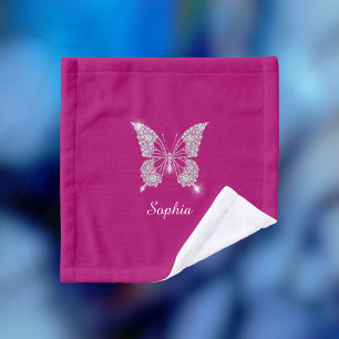 White Diamond Butterfly, Script Name, Deep Fuchsia Wash Cloth