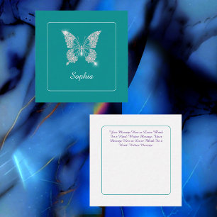White Diamond Butterfly, Script Name, Deep Teal Invitation
