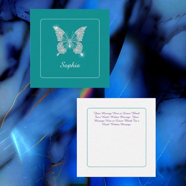 White Diamond Butterfly, Script Name, Deep Teal Invitation (Creator Uploaded)