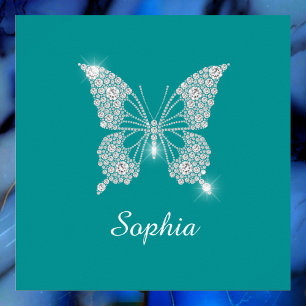 White Diamond Butterfly, Script Name, Deep Teal Poster