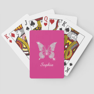 White Diamond Butterfly, Script Name, Fuchsia Playing Cards