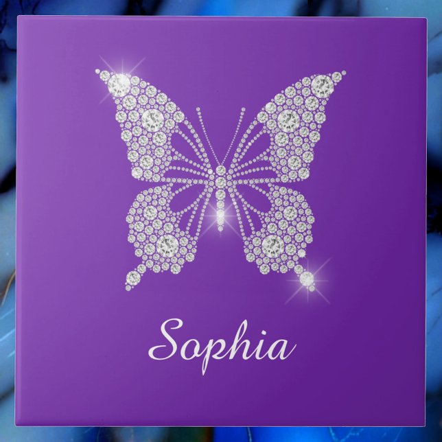 White Diamond Butterfly, Script Name, Purple Ceramic Tile (Creator Uploaded)