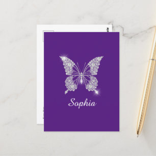White Diamond Butterfly, Script Name, Royal Purple Postcard