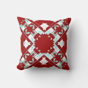 White Diamond Crisscross Snowflake on Dark Red Cushion