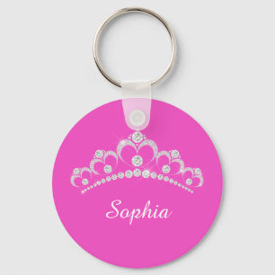 White Diamond Crown, DIY Script Name, Fuchsia Key Ring