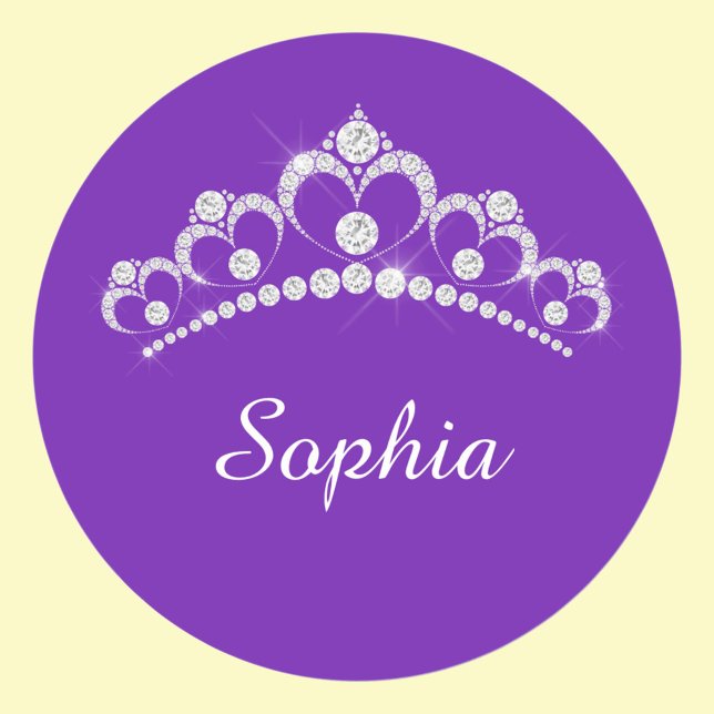 White Diamond Crown, Script Name, Purple Classic Round Sticker (Creator Uploaded)