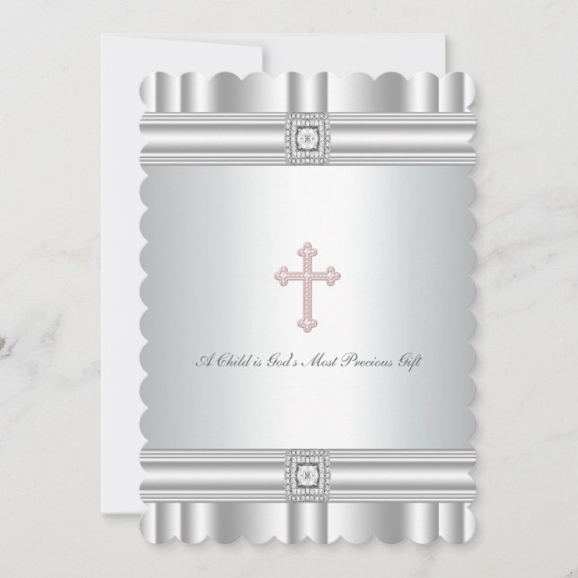 White Diamond Elegant Baptism Christening Invitation (Front)
