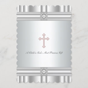 White Diamond Elegant Baptism Christening Invitation