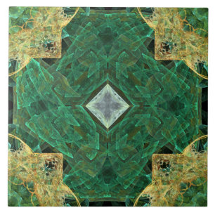 White Diamond Gold Green Pattern Ceramic Tile