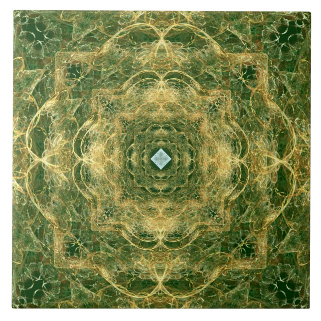 White Diamond Gold Lace on Green Ceramic Tile (Front)