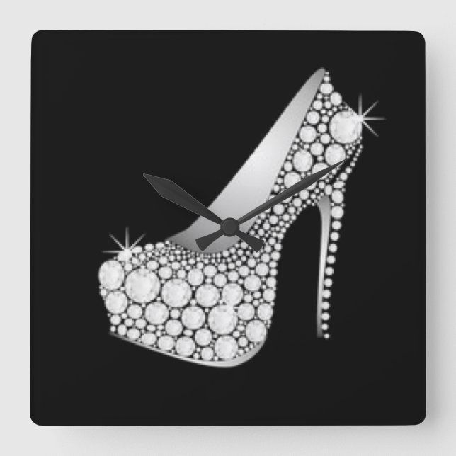 White Diamond High Heel Square Wall Clock (Front)