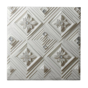 White Diamond Mid Century Modern  Ceramic Tile