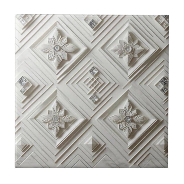 White Diamond Mid Century Modern  Ceramic Tile (Front)