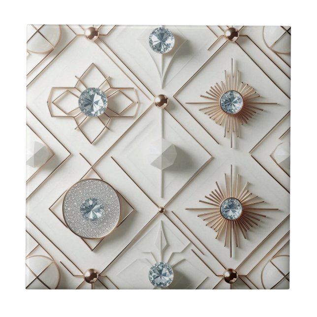 White Diamond Mid Century Modern  Ceramic Tile (Front)