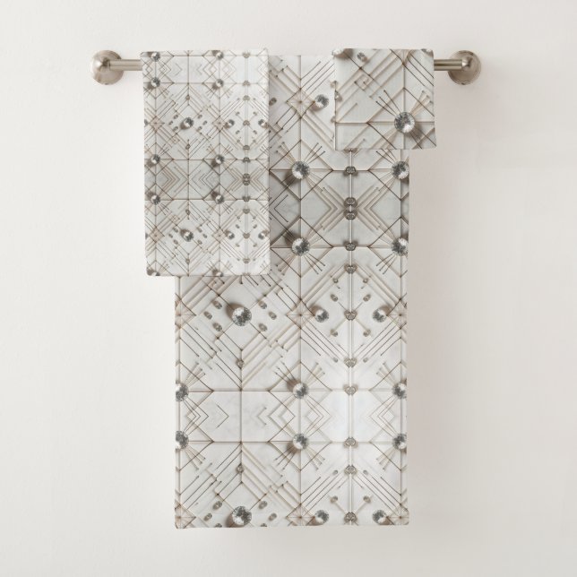 White Diamond Mid Century Modern Towel Set (Insitu)