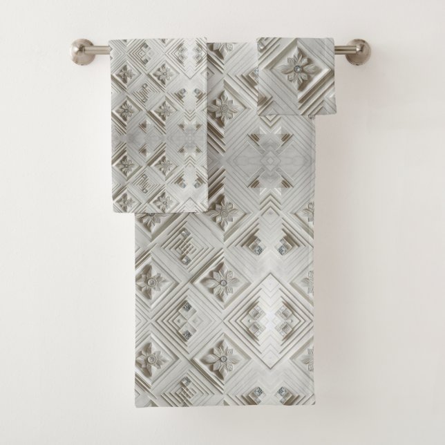 White Diamond Mid Century Modern Towel Set (Insitu)