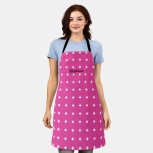 White Diamond Pattern White Black Custom Name Cute Apron