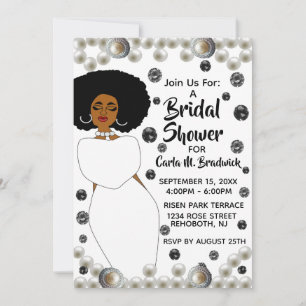 White Diamond Pearl African American Bridal Shower Invitation