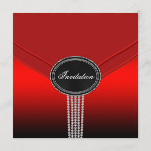 White Diamond Red Black Black Tie Party Invitation