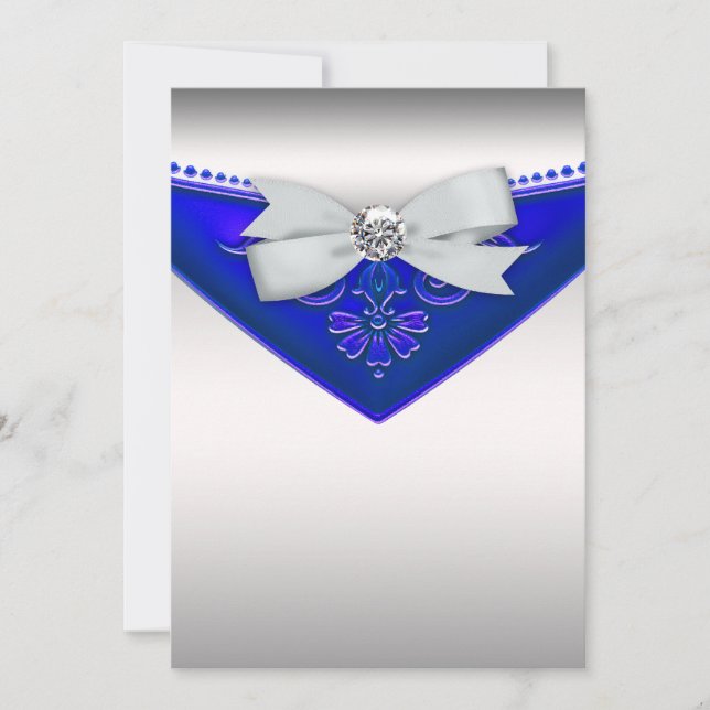White Diamond Royal Blue Birthday Party Invitation (Front)
