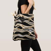 White diamonds and gold zabra stripes on black