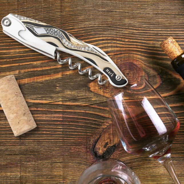 White diamonds and gold zebra stripes on black corkscrew (Creator Uploaded)