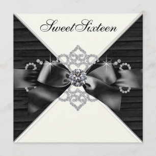 White Diamonds Black White Sweet 16 Birthday Party Invitation