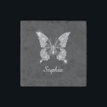White Diamonds Butterfly, DIY Script Name, Black Stone Magnet<br><div class="desc">A classy white diamonds butterfly design to personalise name in white script text on black background. Click “Customise” to change colours and type styles.</div>