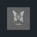 White Diamonds Butterfly, DIY Script Name, Black Stone Magnet<br><div class="desc">A classy white diamonds butterfly design to personalise name in white script text on black background. Click “Customise” to change colours and type styles.</div>