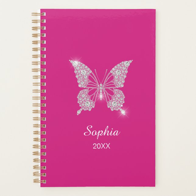 White Diamonds Butterfly, Script Name, Fuchsia Planner (Front)