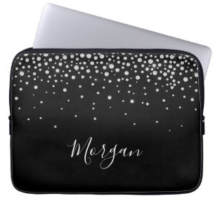 White Diamonds & DIY Name White Script, Black Laptop Sleeve