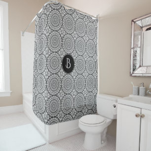White Diamonds Geometric Circles Pattern Shower Curtain